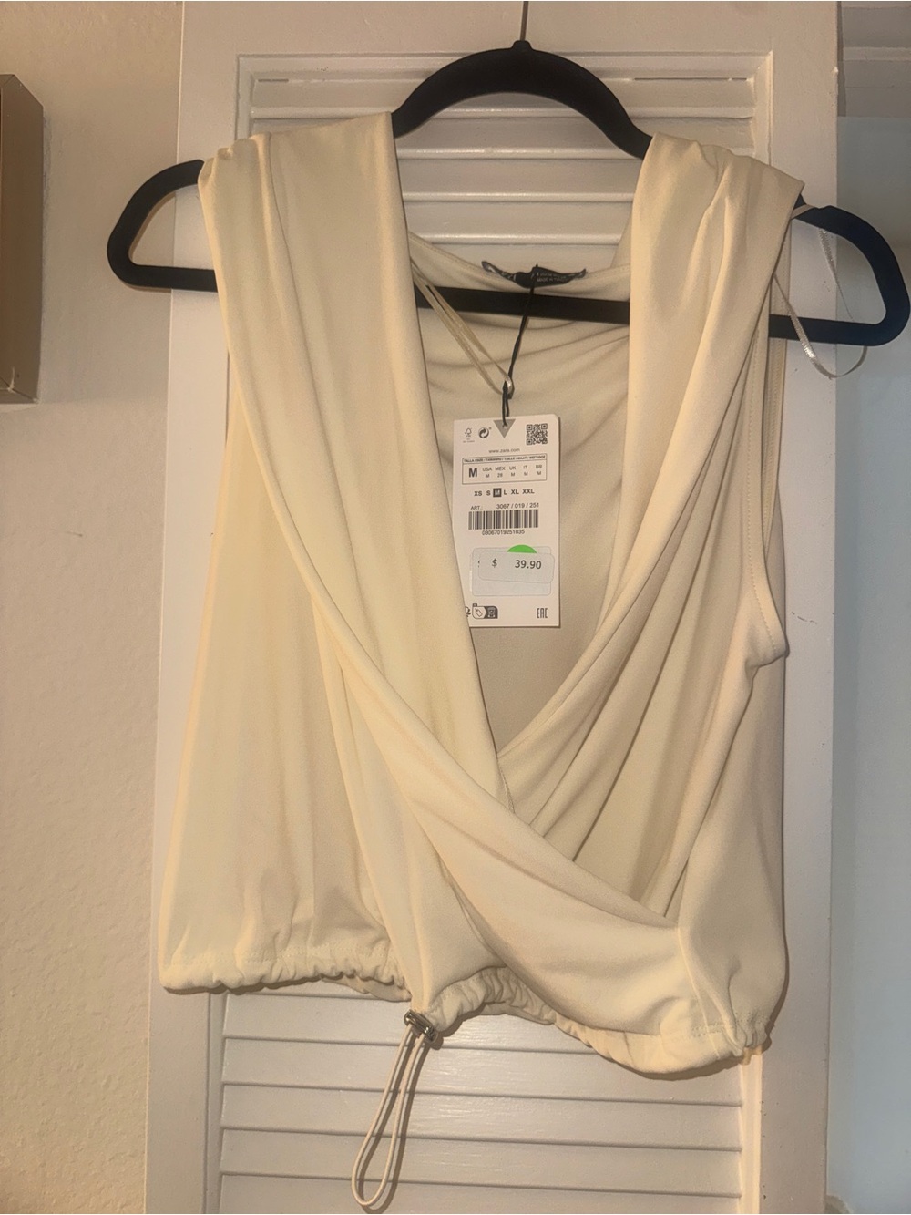 Zara Cream Draped Sleeveless Camisole with drawstring and hoodie in back